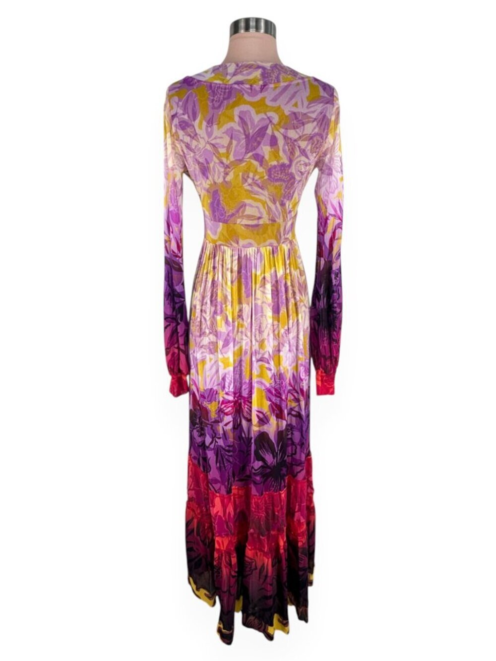 Fuzzi Gaultier Degrade Multicolor Floral Ombre Long Sleeve Maxi Dress NWT New XL - Picture 5 of 7